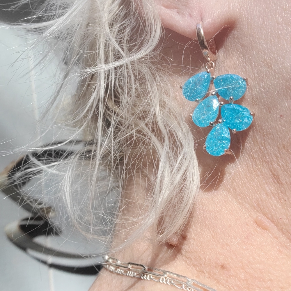Aquamarine chandelier & rose gold earrings - Picture 9 of 9